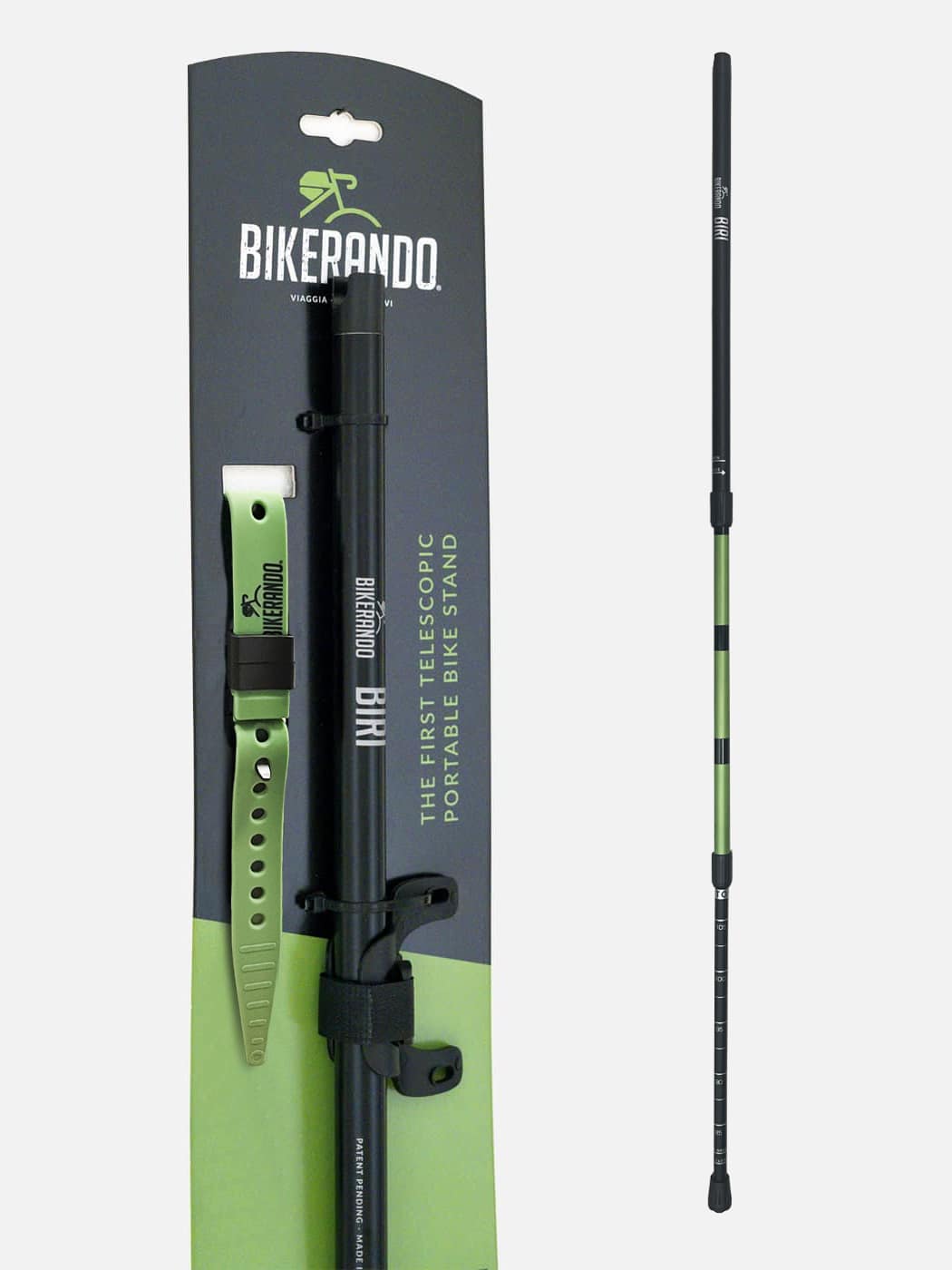 Confezione originale del supporto telescopico per bicicletta BIRI Advanced con cinturino di fissaggio Bikerando