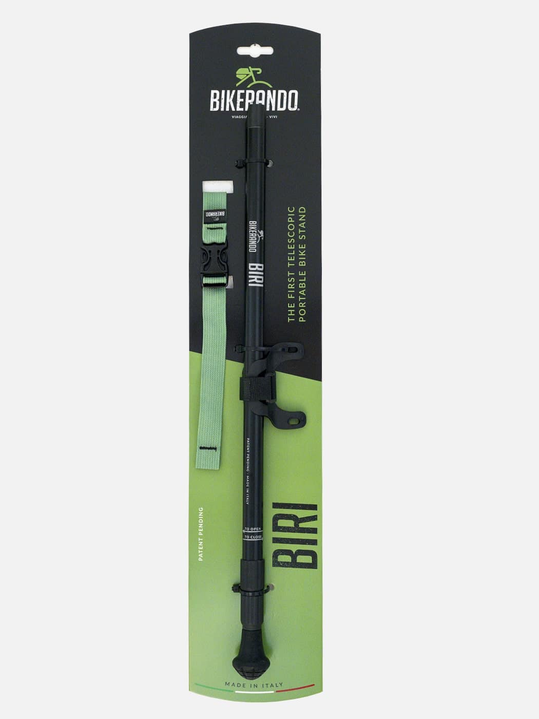 il blister con all'interno il kit completo che comprende il biri in alluminio aeronautico, la clip e la fascia freno.